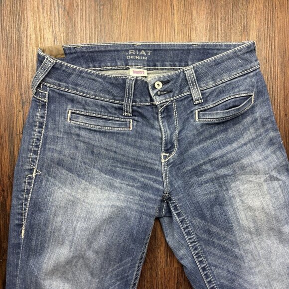 Ariat Trouser Bootcut Jeans Distressed Medium Wash Raw Hem Women’s Size 30r - Picture 2 of 12
